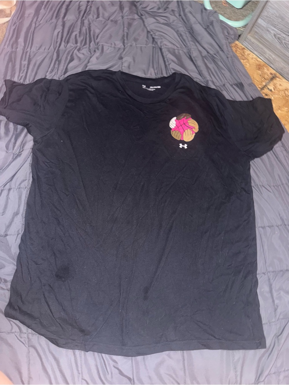 Under Armour Black Short Sleeve Tee with Multicolor Volleyball Graphic